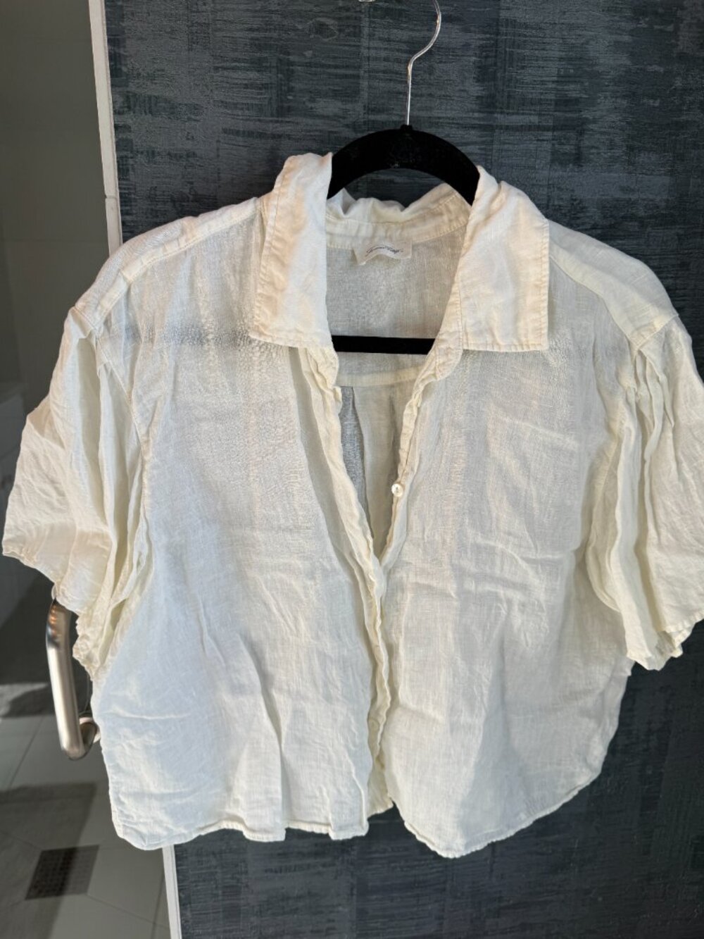 American Vintage 100% Linen Short Sleeve Shirt White Size Medium